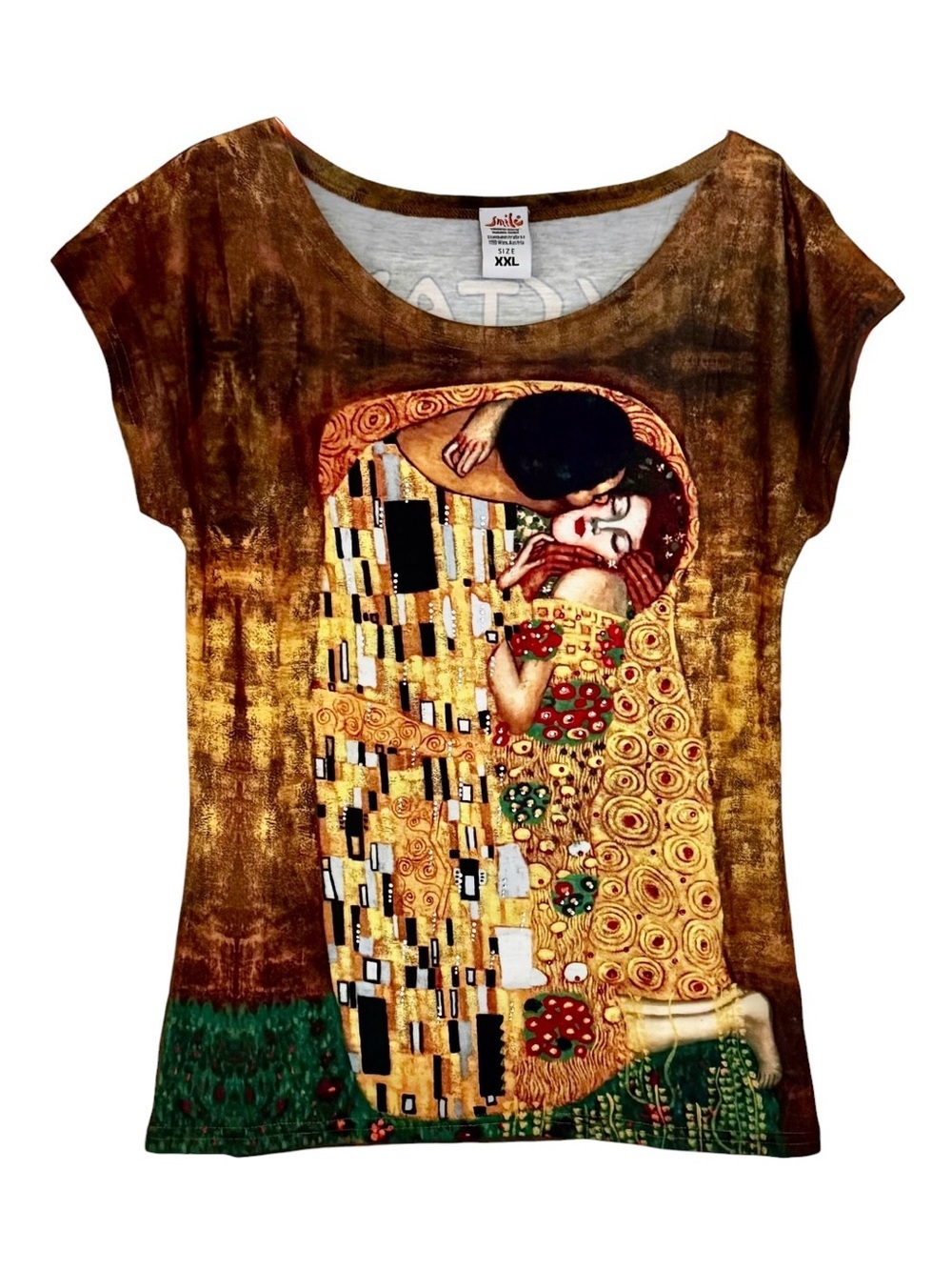 Gustav Klimt The Kiss Art Print Rhinestone Top Austria NWOT XXL Fits Medium